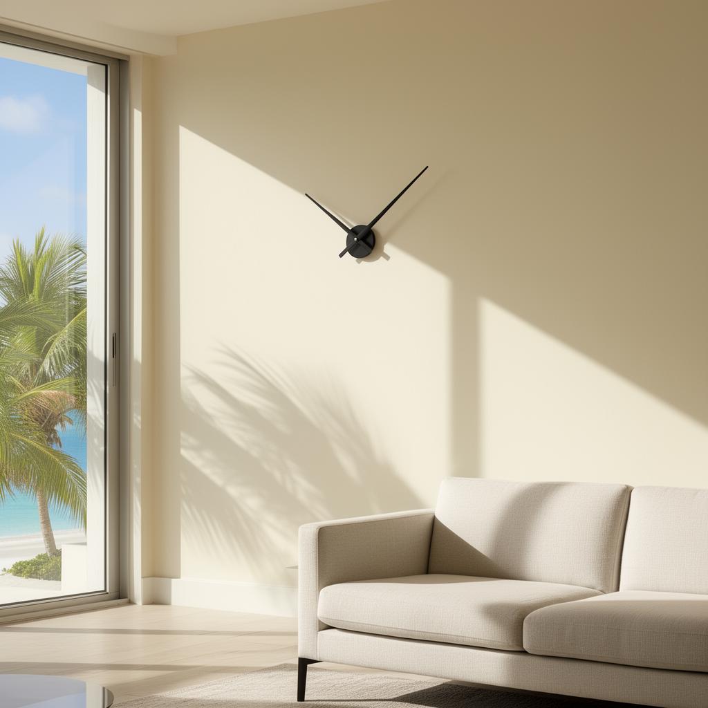 Minimalist clock in a bright Miami living room