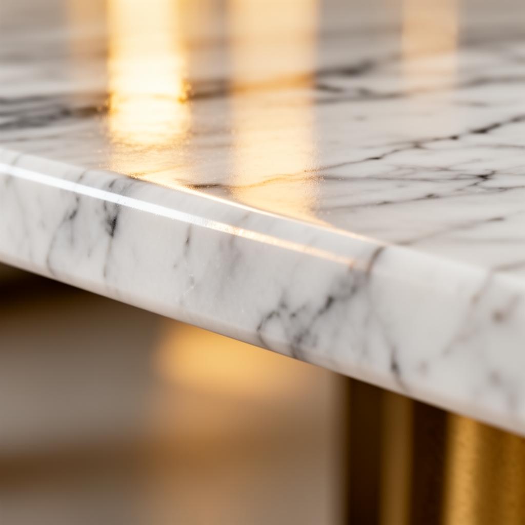 Polished marble edge with golden reflections